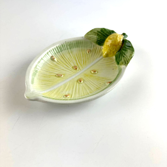 Vintage Hand Painted Lemon Dish Made In Italy 7" - Picture 3 of 10